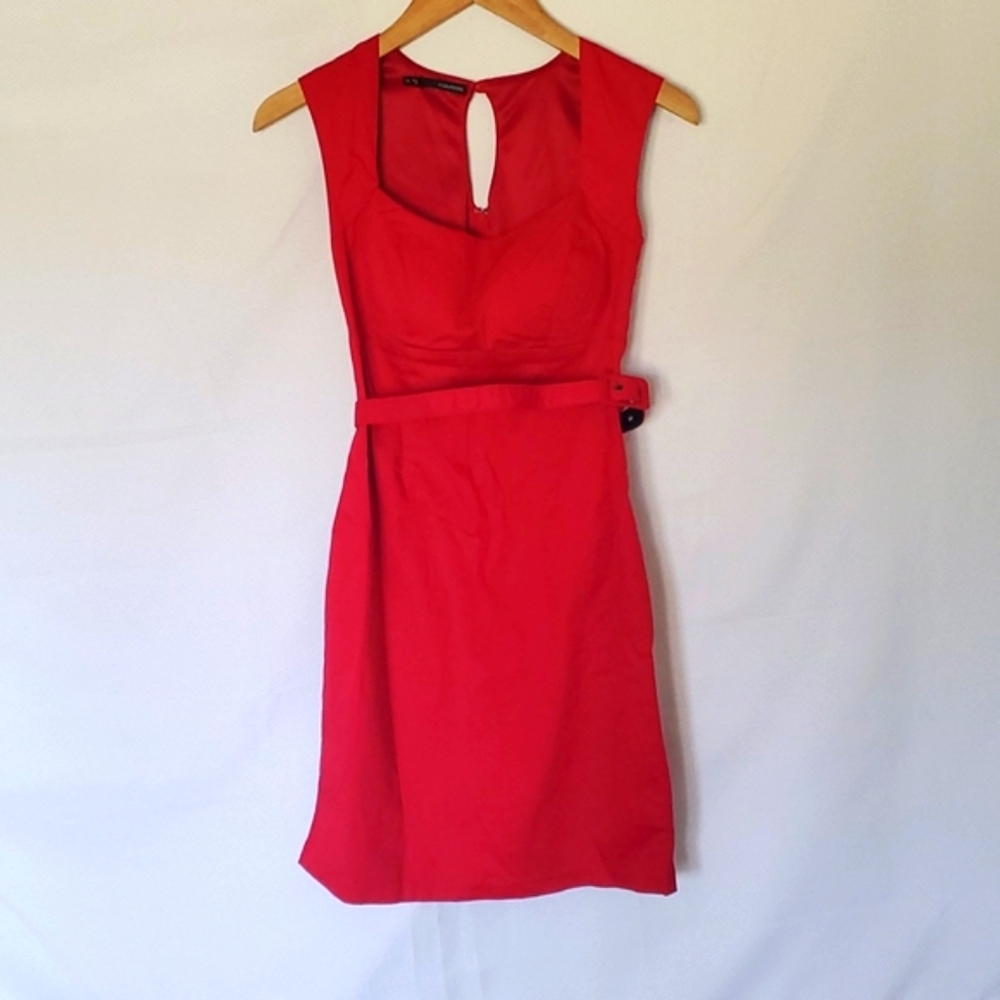 Maurices Red Dress Midi w/Waist Belt Size 1/2 XS